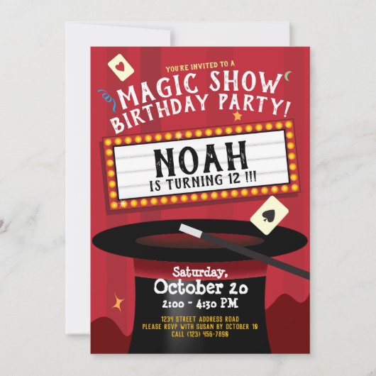 Magic Show Birthday Party Invitation Marquee & Pet Kaart (Voorkant)