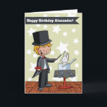 Magic Show Kids Personnalisé Bonne carte d'anniver<br><div class="desc">Carte d'anniversaire mignonne avec l'illustration d'un magicien et son lapin lapin dans le meilleur spectacle magique. Idéal pour les enfants de tout âge. Personnalisez le texte avec votre propre message et cliquez sur la personnaliser si nécessaire. Illustré et dessiné par Patricia Alvarez.</div>