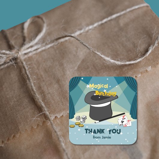 Magic Show Verjaardag Dank u van naam Vierkante Sticker