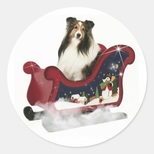 Magic Sleigh Sheltie Ronde Sticker (Voorkant)