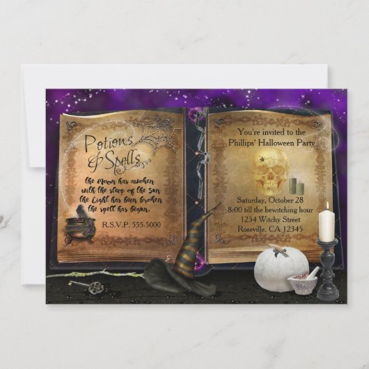 MAGIC SPELL LIVRE Halloween Witch Party Invitation (Devant)