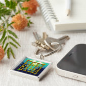 MAGIC SQUARE 33, Gold Aqua Blue Turquoise Sleutelhanger (Zijkant)