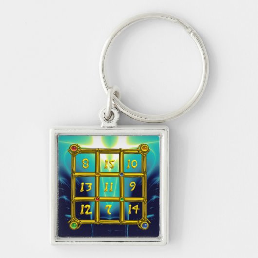 MAGIC SQUARE 33, Gold Aqua Blue Turquoise Sleutelhanger (Voorkant)