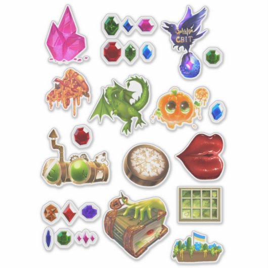 Magic Sticker Pack Crystals Fantasy Dragon Raven (Voorkant)