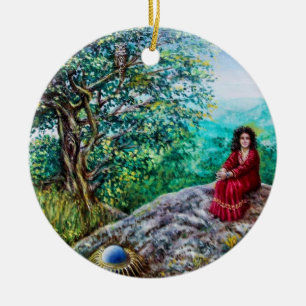 MAGIC TREE / Dawn in Green Wood and Lady in Red Keramisch Ornament