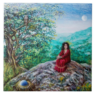 MAGIC TREE / Dawn in Green Wood and Lady in Red Tegeltje
