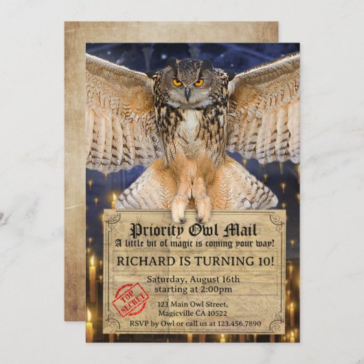 Magic Uil Mail Letter voor een Wizard Verjaardag Kaart (Voorkant / Achterkant)