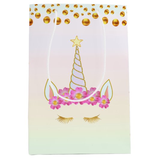 Magic Unicorn Flowers & Gold Confetti Medium Gift Medium Cadeauzakje (Voorkant)