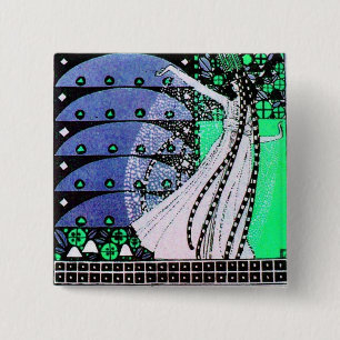 MAGIC VAN DE SPRING helder blauw zwart-wit groen Vierkante Button 5,1 Cm