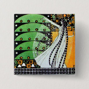 MAGIC VAN DE SPRING helder groen zwart geel o Vierkante Button 5,1 Cm