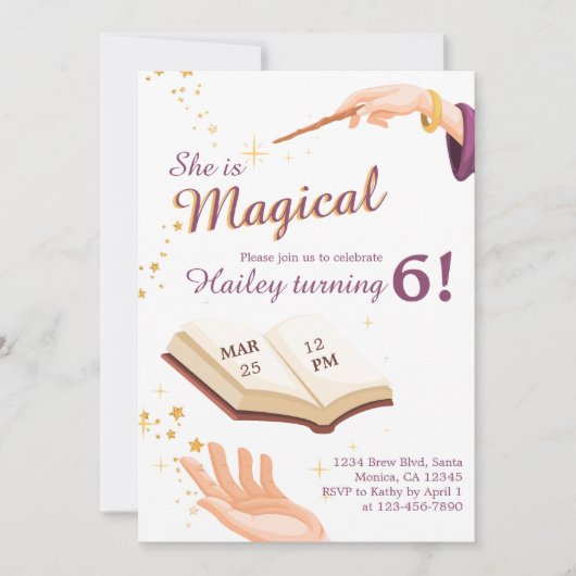 Magic Wand Meisje Wizard Verjaardag Uitnodiging (Voorkant)