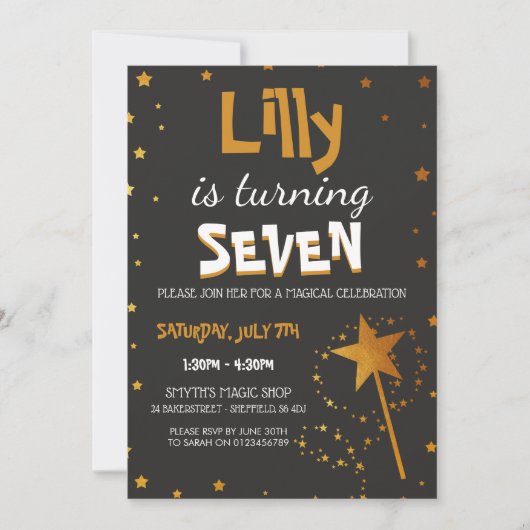 Magic Wand Star Theme Birthday Party Custom RSVP Kaart (Voorkant)