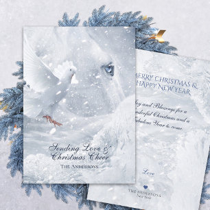 Magic White Horse & Dove on Ice - Kerstmis Kaart