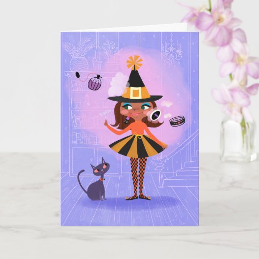 Magic Witch Brown cheveux carte d'anniversaire (Orchidée)