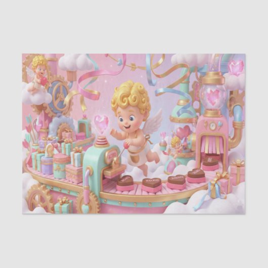 Magical 3D Cupid’s Valentine Gift Factory Scene Tissuepapier (Voorkant)