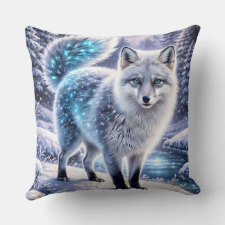 Magical Arctic Fox Pillow – Glowing Winter Fantasy Kussen