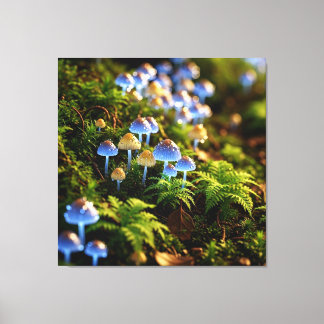 Magical Bioluminescent Fungi - Deep Forest Canvas Afdruk