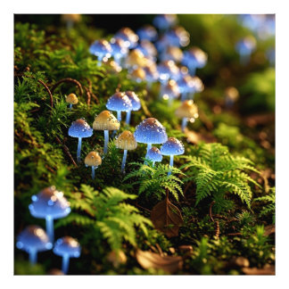 Magical Bioluminescent Fungi - Deep Forest Foto Afdruk