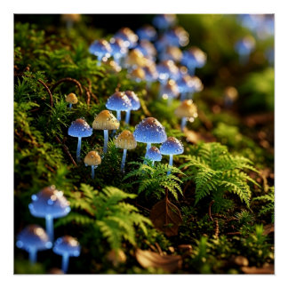 Magical Bioluminescent Fungi - Deep Forest Perfect Poster