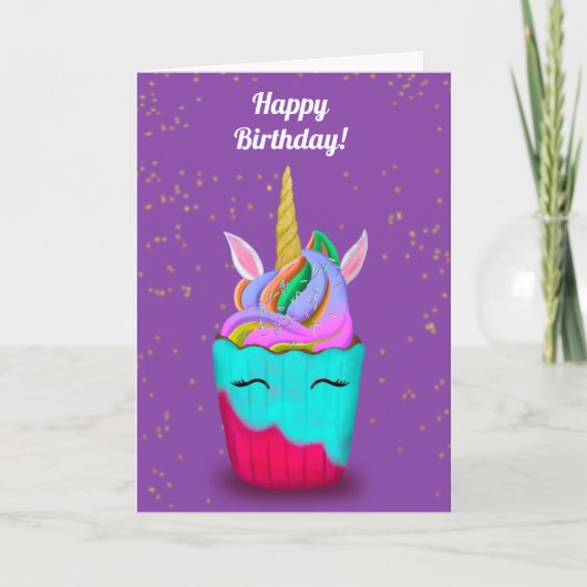 Magical Birthday Unicorn Cupcake Kaart (Voorkant)