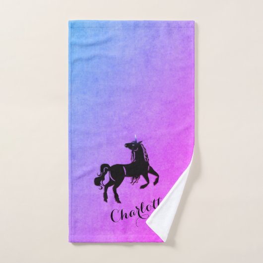 Magical Black Unicorn gradiënt Paars, persoonlijk Bad Handdoek (Handdoek)