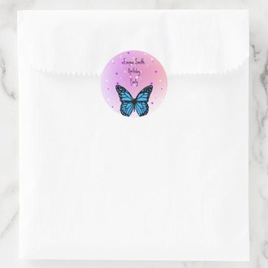 Magical blue butterfly pink glitter art ronde sticker (Tas)