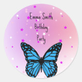 Magical blue butterfly pink glitter art ronde sticker (Voorkant)