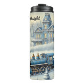 Magical Blue Christmas Train Moonlit Scene Thermosbeker (Voorkant)