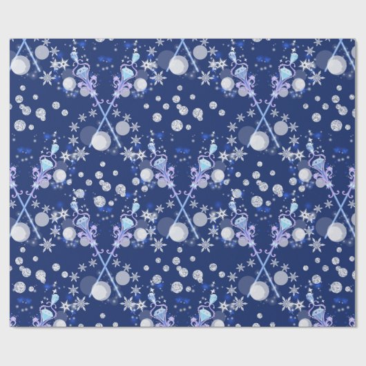 Magical Blue Snowflakes Wand Pattern Holiday Cadeaupapier (Vlak)