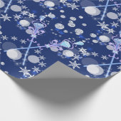 Magical Blue Snowflakes Wand Pattern Holiday Cadeaupapier (Hoek)