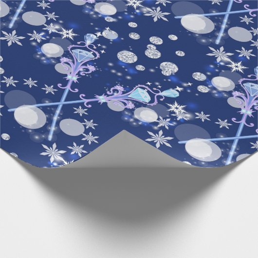 Magical Blue Snowflakes Wand Pattern Holiday Cadeaupapier (Hoek)