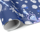 Magical Blue Snowflakes Wand Pattern Holiday Cadeaupapier (Rol Hoek)