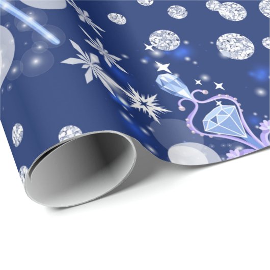 Magical Blue Snowflakes Wand Pattern Holiday Cadeaupapier (Rol Hoek)