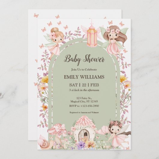 Magical Boho Arch Fairy Baby Shower Invitations (Devant / Derrière)