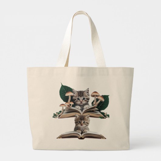 Magical Bookworm Kitten Tote Bag – Whimsical Cat  (Dos)
