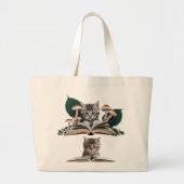 Magical Bookworm Kitten Tote Bag – Whimsical Cat  (Devant)