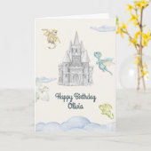 Magical Castle Schattige Dragons Kids Verjaardag Kaart (Gele Bloem)