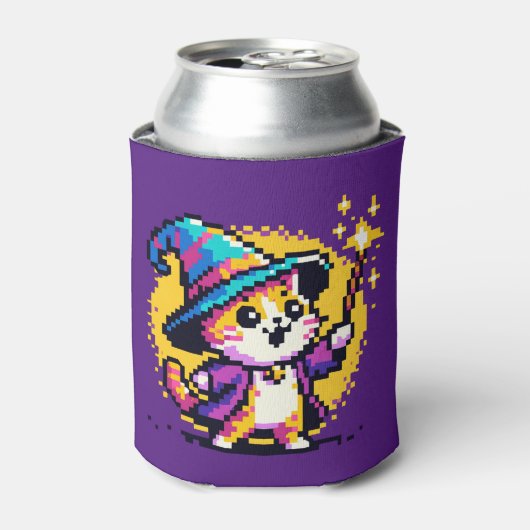 Magical Cat Wizard: 8-bit Spellcaster Blikjeskoeler (Blikje Voorkant)