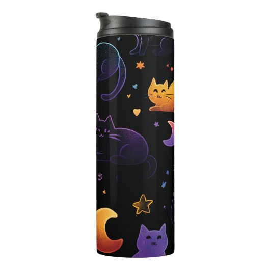 Magical Celestial Cat Pattern with Moons  Thermosbeker (Geroteerd rechts)