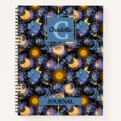 Magical Celestial Pattern Sun Moons Stars Monogram Notitieboek (Voorkant)