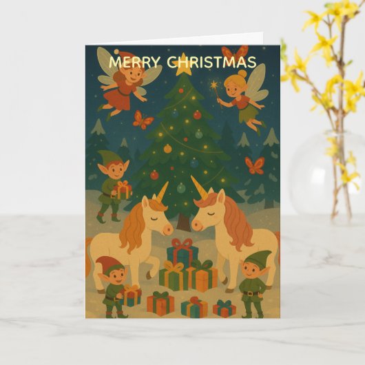 Magical Christmas Time Custom Christmas Greeting Kaart (Gele Bloem)