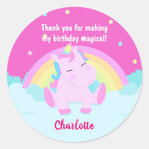 Magical Cute Unicorn Birthday Ronde Sticker