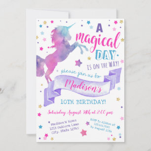 Magical Day Unicorn Tie Dye Birthday Invitation Kaart