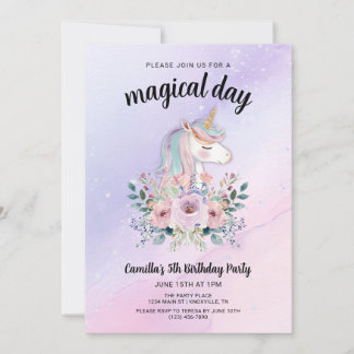 Magical Day Unicorns and Flowers Birthday Party Kaart