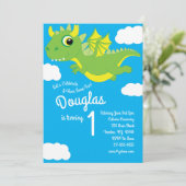 Magical Dragon 1e Verjaardag Schattigee Uitnodigin Kaart (Staand voorkant)