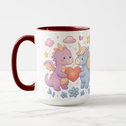Magical Dragon and Unicorn Heart Ceramic Mug (Gauche)