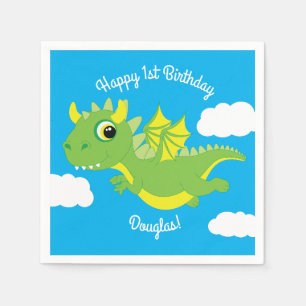 Magical Dragon Cute 1st Birthday Party Napkins Servet