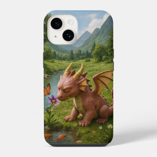 Magical Dragon Garden iPhone 14 Case – Whimsical F Hoesje (Achterkant)
