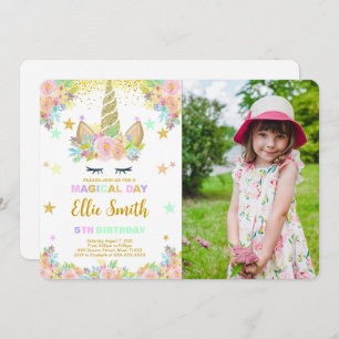 MAGICAL Eenhoorn Verjaardag Foto uitnodiging