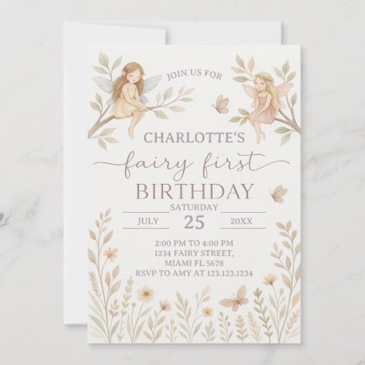 Magical Fairy 1st Birthday Invitation Kaart (Voorkant)